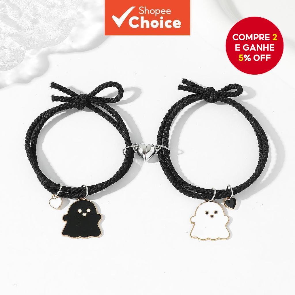 Conjunto De Pulseira Magnética De Casal VMI Ghost-2 Peças De Cordão Preto E Branco Combinando Joias De Amizade Lindo Pre