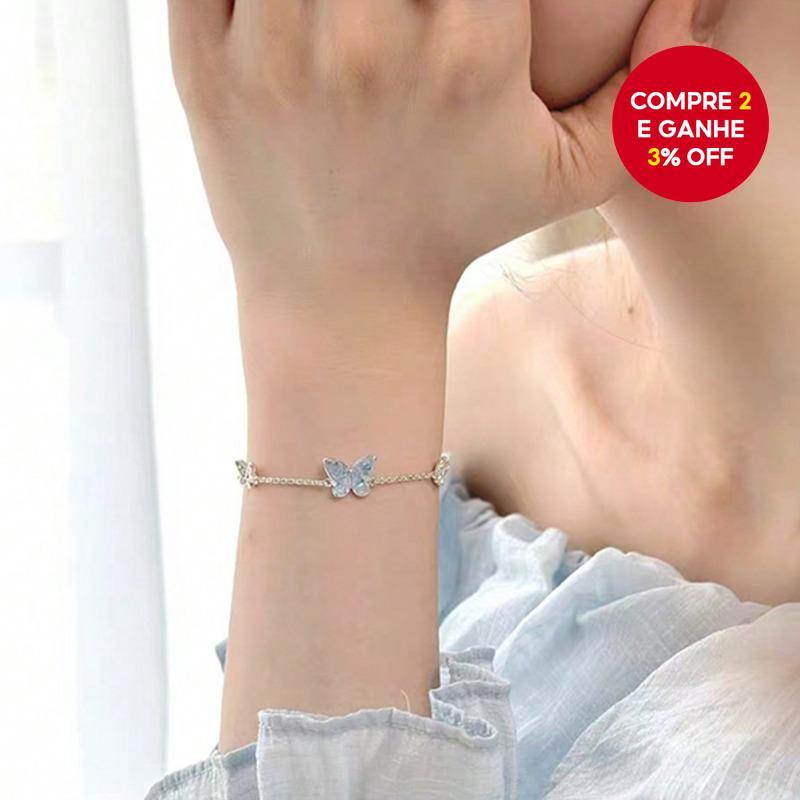 Novo Bracelete Elegante de Borboleta Azul para Mulheres em Tom Dourado, Joia de Charme, Presente.