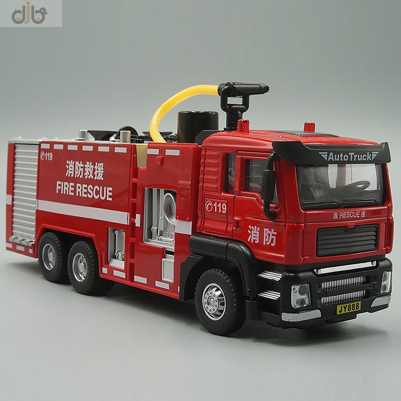 1 : 50 Modelo Diecast Metal Toy Spray Water Cannon Caminhão Bombeador De Motor De Bombeiros Com Som E Luz
