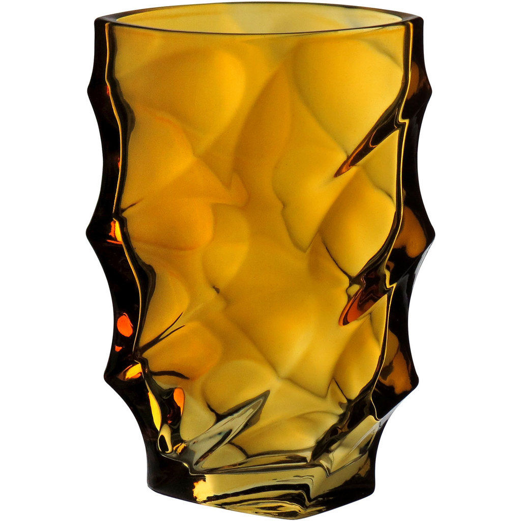 Vaso Decorativo Enfeite Planta Ondas Vidro 19x12x12cm Âmbar Flores Suculenta Sala Jardim Casa