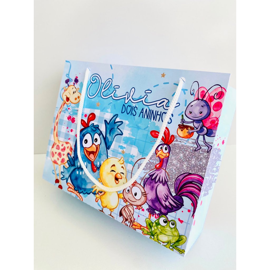 Sacolinha Personalizada Grande Galinha Pintadinha para Lembrancinhas de Aniversário.