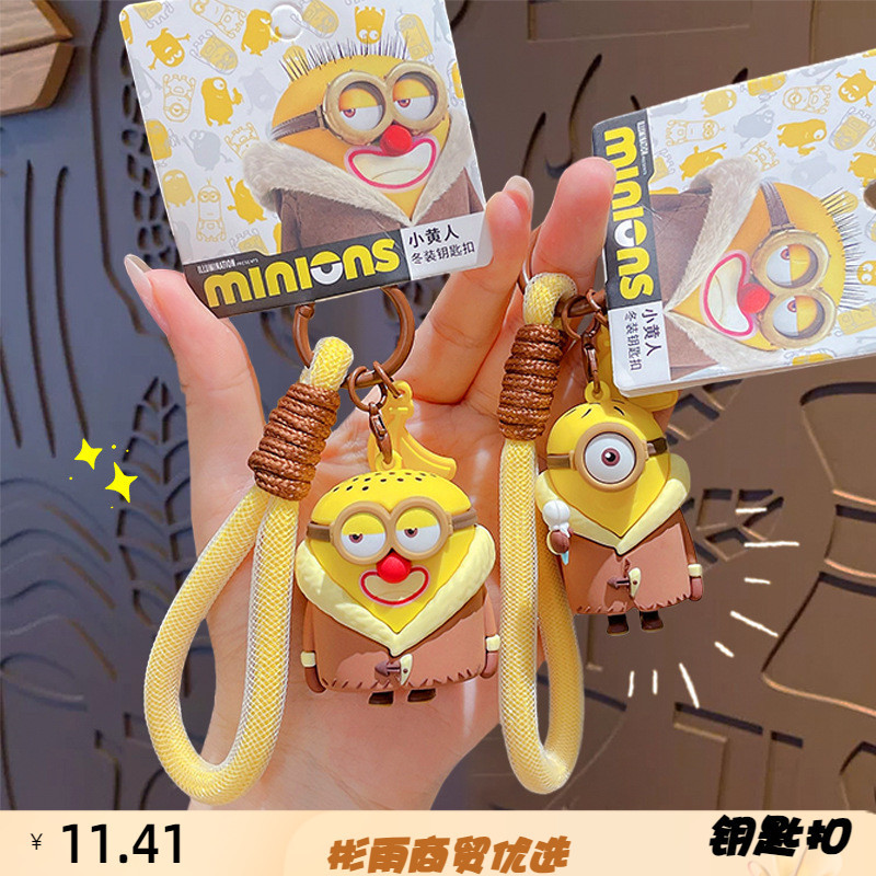 Genuíno Minion dos desenhos animados inverno Wear chaveiro boneca pingente casal saco chaveiro saco de escola pingente p