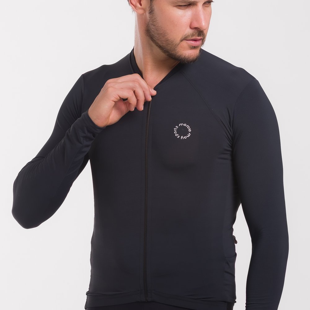 Camisa Ciclismo Masculina Poliamida Manga Longa Proteção UV50+ 6 Bolsos Race Márcio May Sports