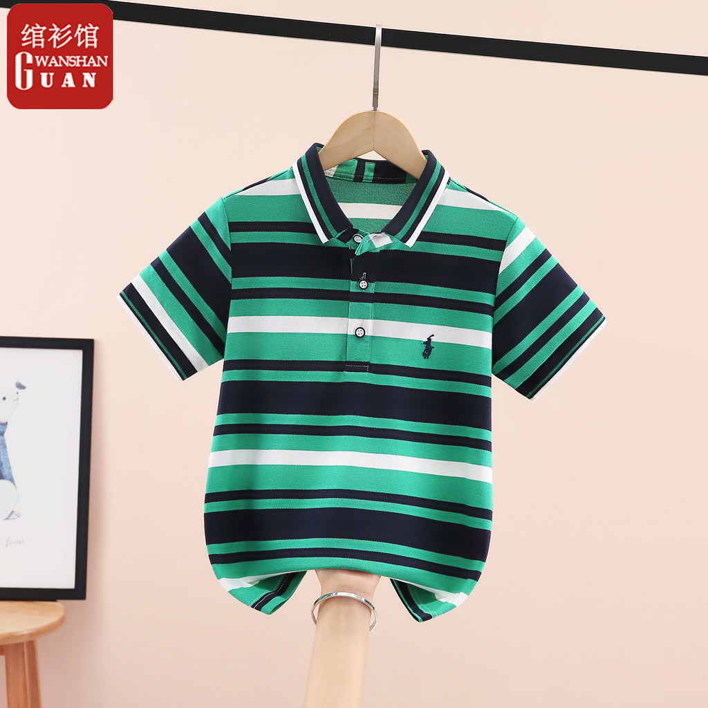 Meninos verão de manga curta listrado algodão camiseta lapela camisa POLO crianças esportes topo meninos médio grande cr