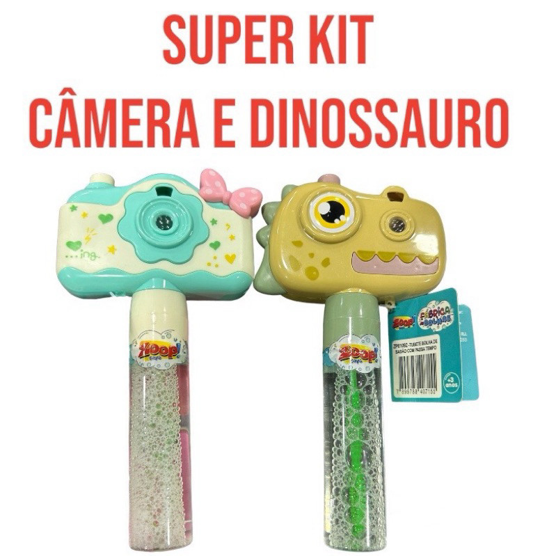 Varinha de Sabão, Kit 2 Unid Dinossauro de Bolinha de Sabão Projetor Colorido, Câmera c/ imagens internas e Proteção