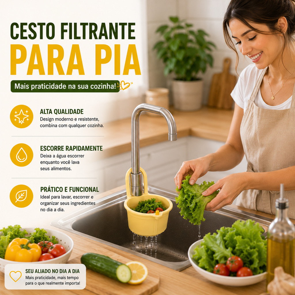 Cesta de Filtro Suspensa para Pia Removível Multifuncional de Cozinha com Drenagem Rápida Fácil Limpeza e Durável