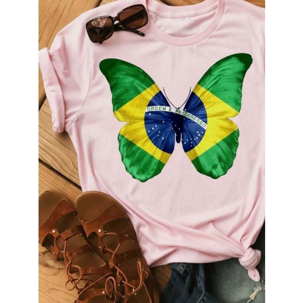 Camiseta Brasil Casual Moderna Bandeira Brasileira Camisa Unissex Algodão Confortável