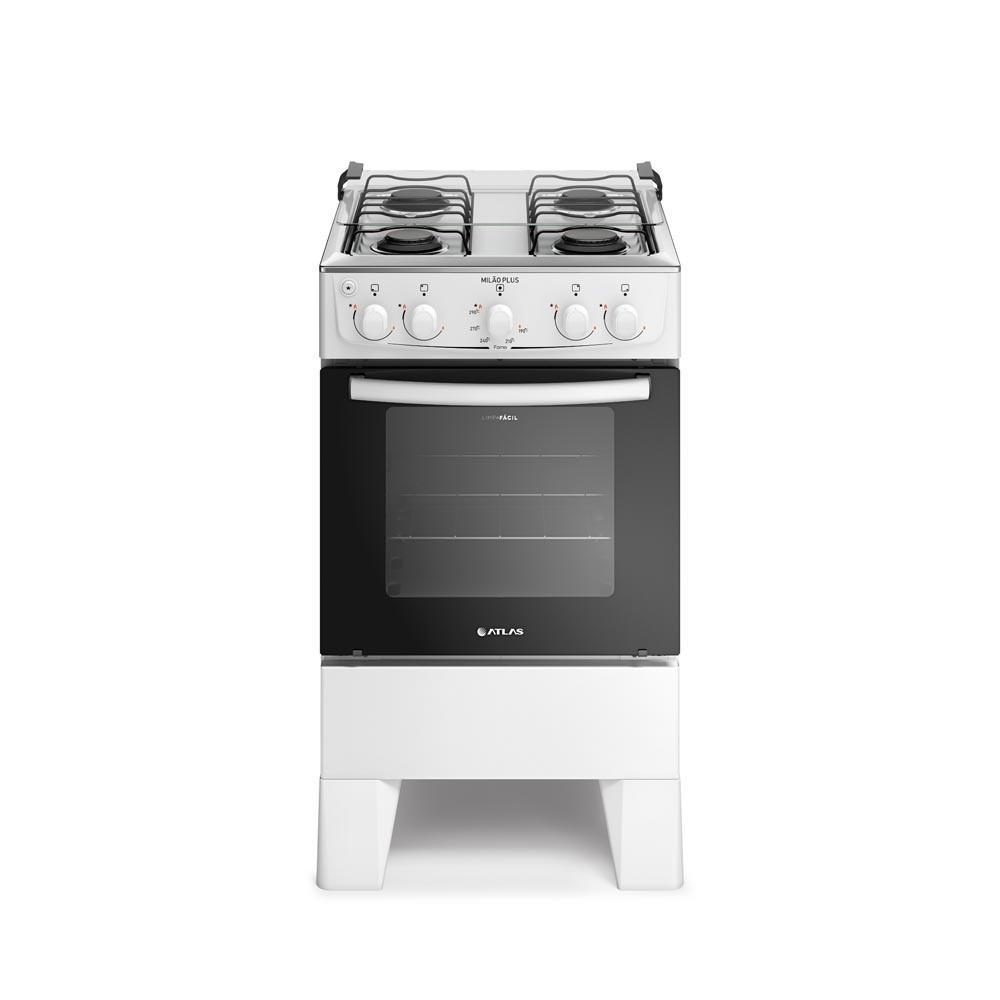 Fogão 4 Bocas Atlas Automático Milão Plus Mesa de Inox Branco