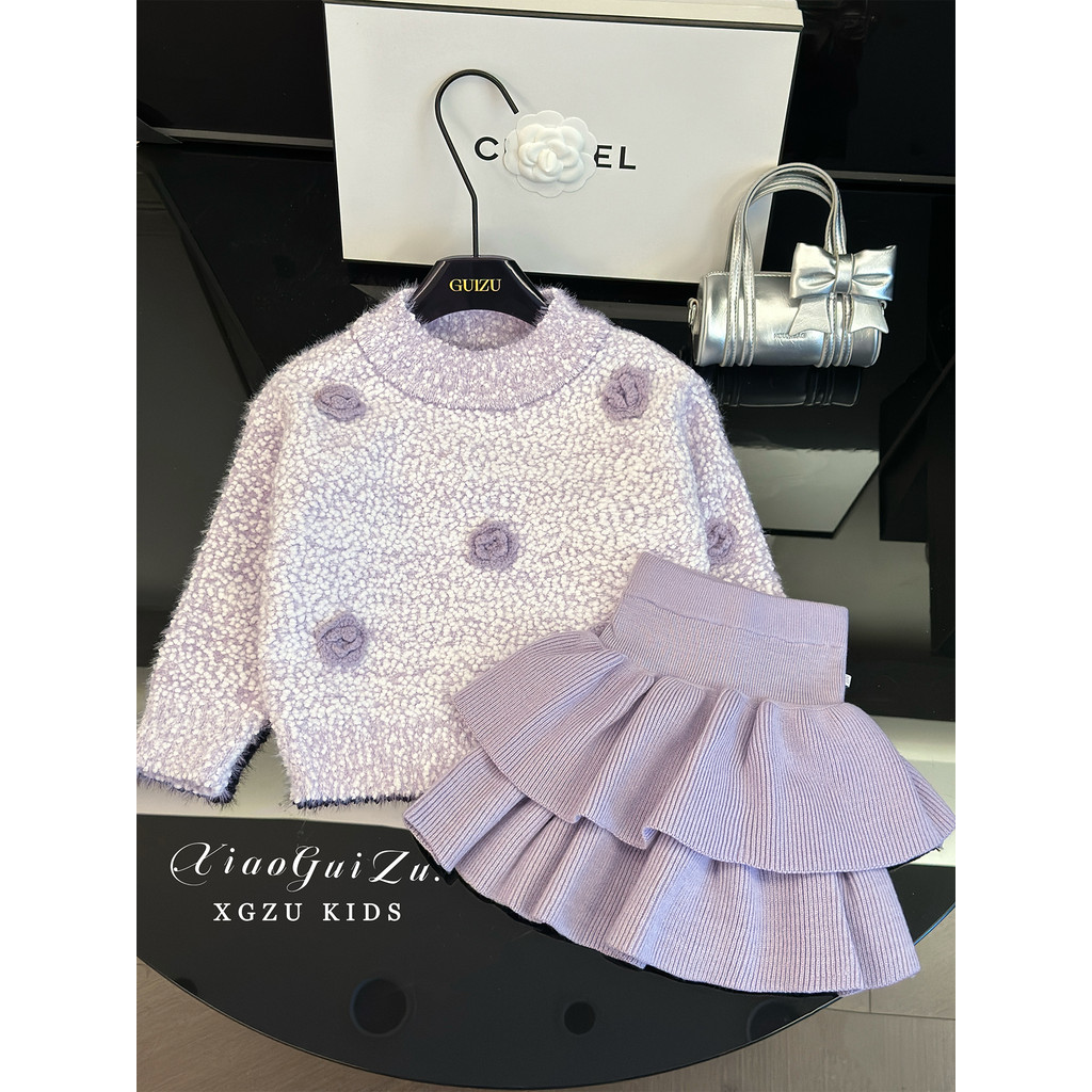Menina coreana camisola terno outono inverno roupas do bebê menina moda malhas topo saia curta moda requintado terno de