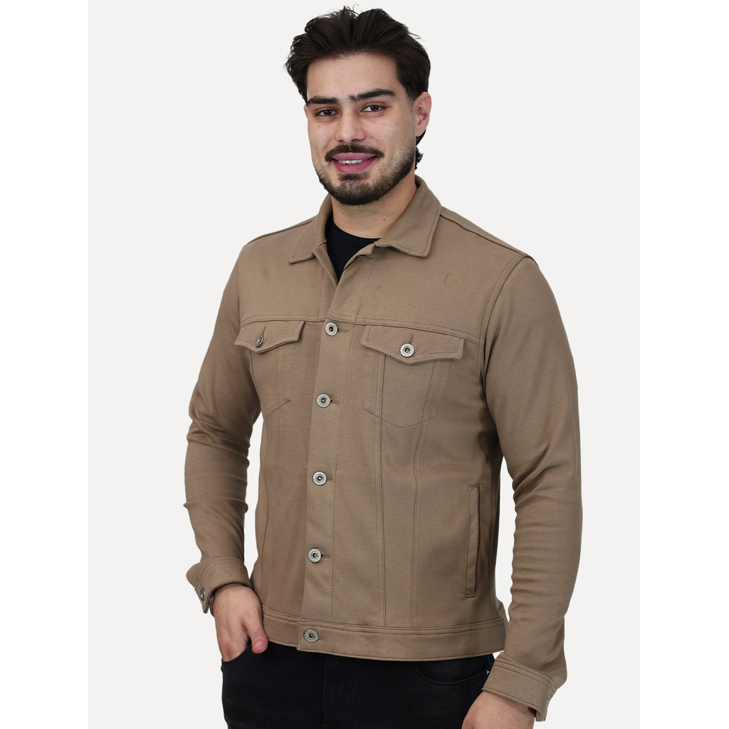Jaqueta K&J Black Masculina Malha Ponto Roma Trucker Marrom Claro
