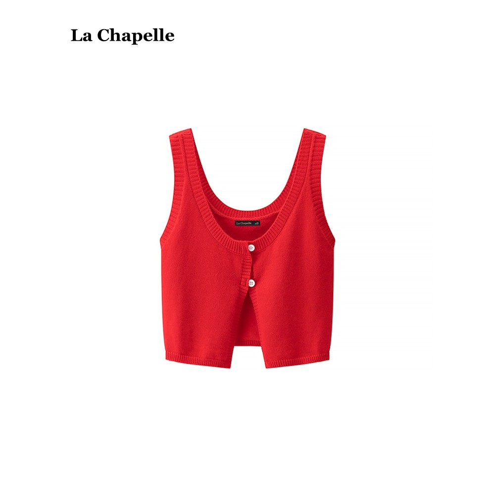 La Chapelle/La Chapelle Colete de malha com dois botões em camadas feminino primavera frente e costas dois cardigãs