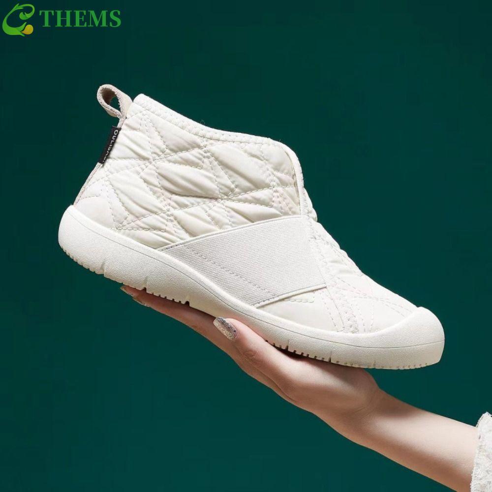 Botas De Neve De Pelúcia THEMS , Sapatos De Plataforma Leve Femininos Baixos De Sola Macia À Prova D'água Para Casa