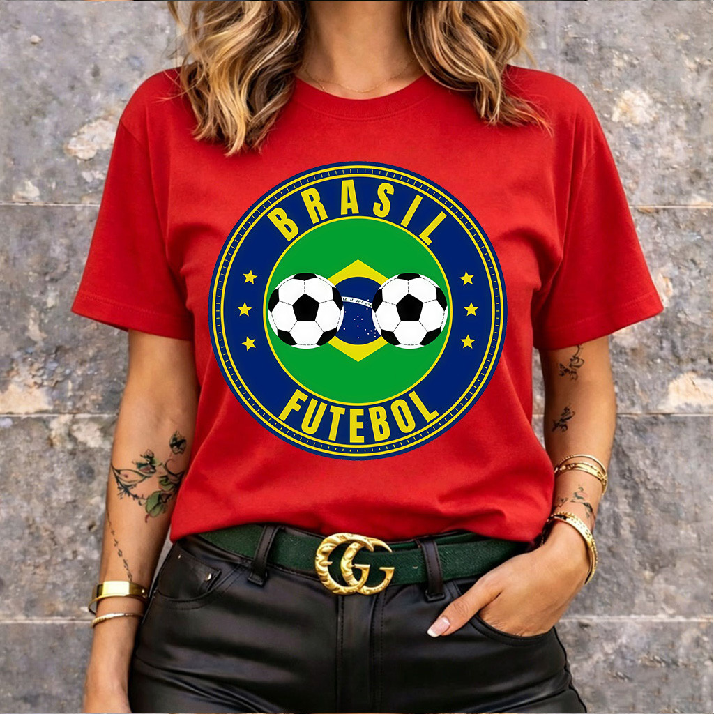 [Camiseta Premium em Algodão Puro]SISI Camiseta Feminina Oversized Streetwear Brasil Futebol, 100% Algodão, Estilo Casua