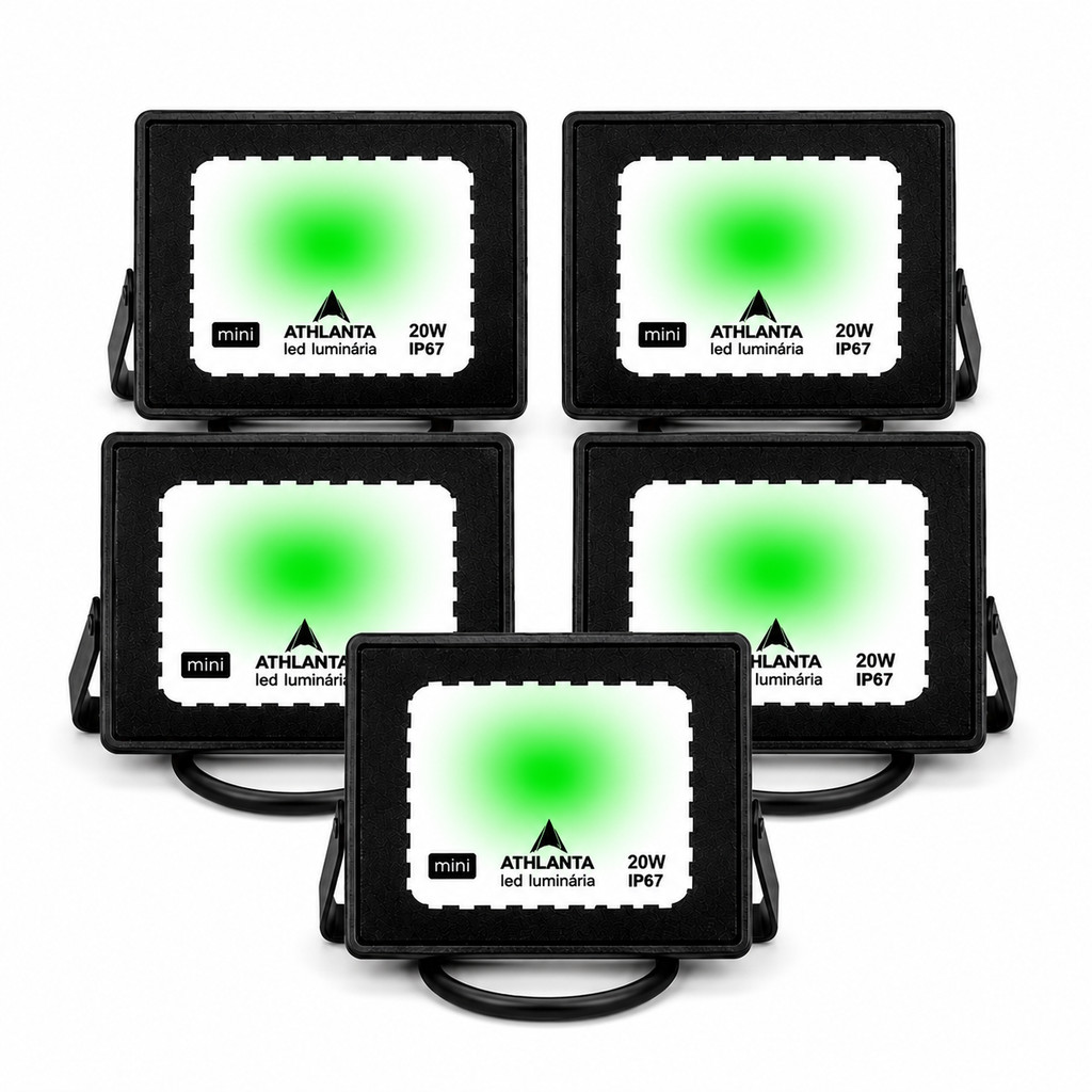 Kit 5 Refletores LED 20W Azul ou Verde IP67 Prova D'Água Bivolt Alta Luminosidade