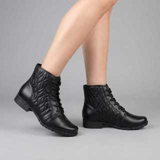 Bota Coturno Feminina Dakota Cano Curto Cadarço Salto Baixo 2,8 cm Tratorada D2181 Conforto