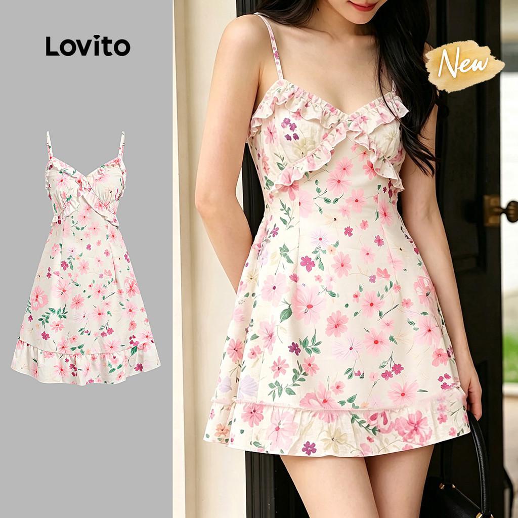 (New Arrival) Lovito Vestido Casual Feminino com Babados para Primavera/Verão L197AD1019