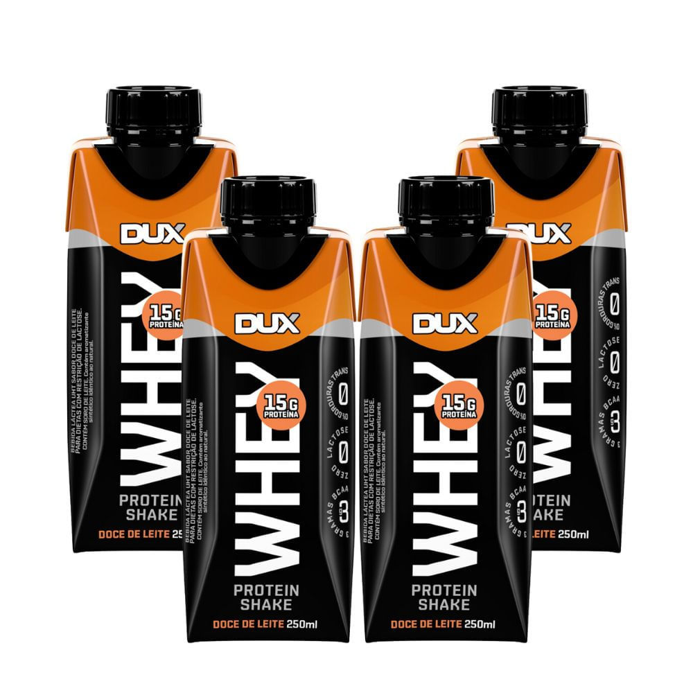 Kit 4 Bebida Láctea UHT Whey Protein Shake Dux Sabor Doce de Leite com 15g de Proteína 250ml