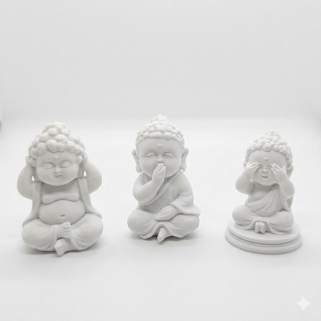 Imagem Trio De Budas Sábios Estátua Decorativa Sala Quarto Premium Lindo Enfeite Mesa Escritório Zen Paz