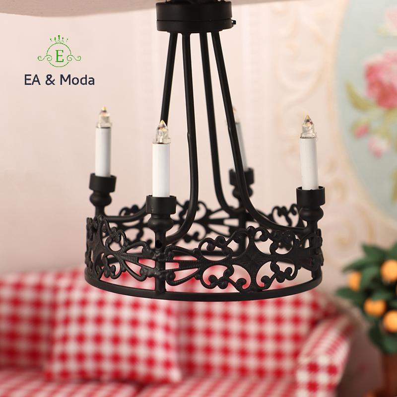 EA & Moda 1 : 12 Casa De Bonecas Em Miniatura LED Luz Lâmpada De Parede Quatro Cabeças Lustre Redondo Iluminação Para Mo