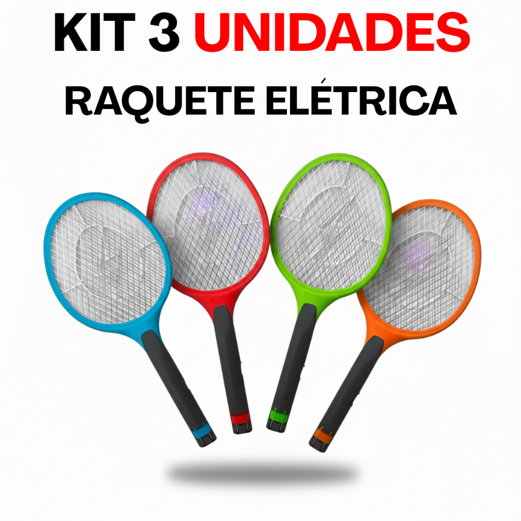 Kit 3 Raquete Elétrica Mata Mosquito Recarregável Bivolt Com USB