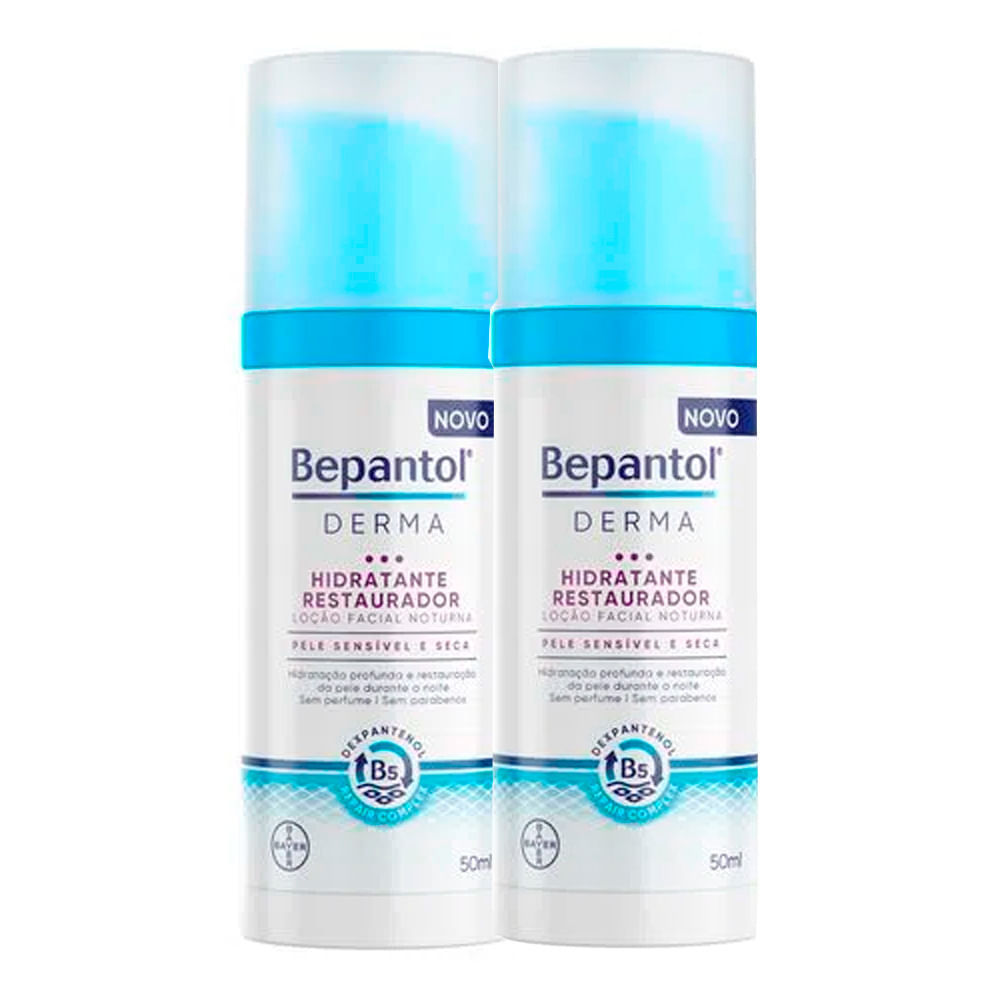 Kit 2 Bepantol Derma Hidratante Restaurador Loção Facial Noturna 50ml