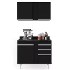 Armário Aéreo Indiana e Balcão Gabinete 100cm Luziania Preto - Lumil Móveis