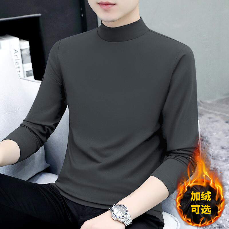 Camisa de fundo espessada com gola meia alta masculina, roupa íntima térmica masculina outono inverno cor sólida roupas