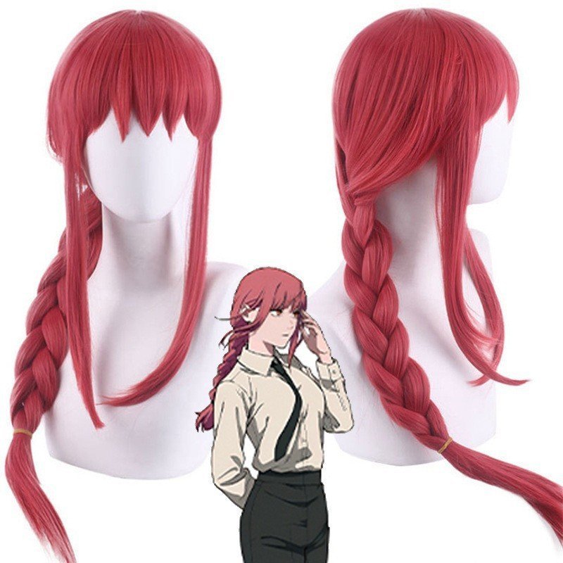 Nova Peruca do Chainsaw Man, Peruca de Cosplay do Chainsaw Man Makima Vermelha Trançada Estilo de Cabelo Longo BIHI