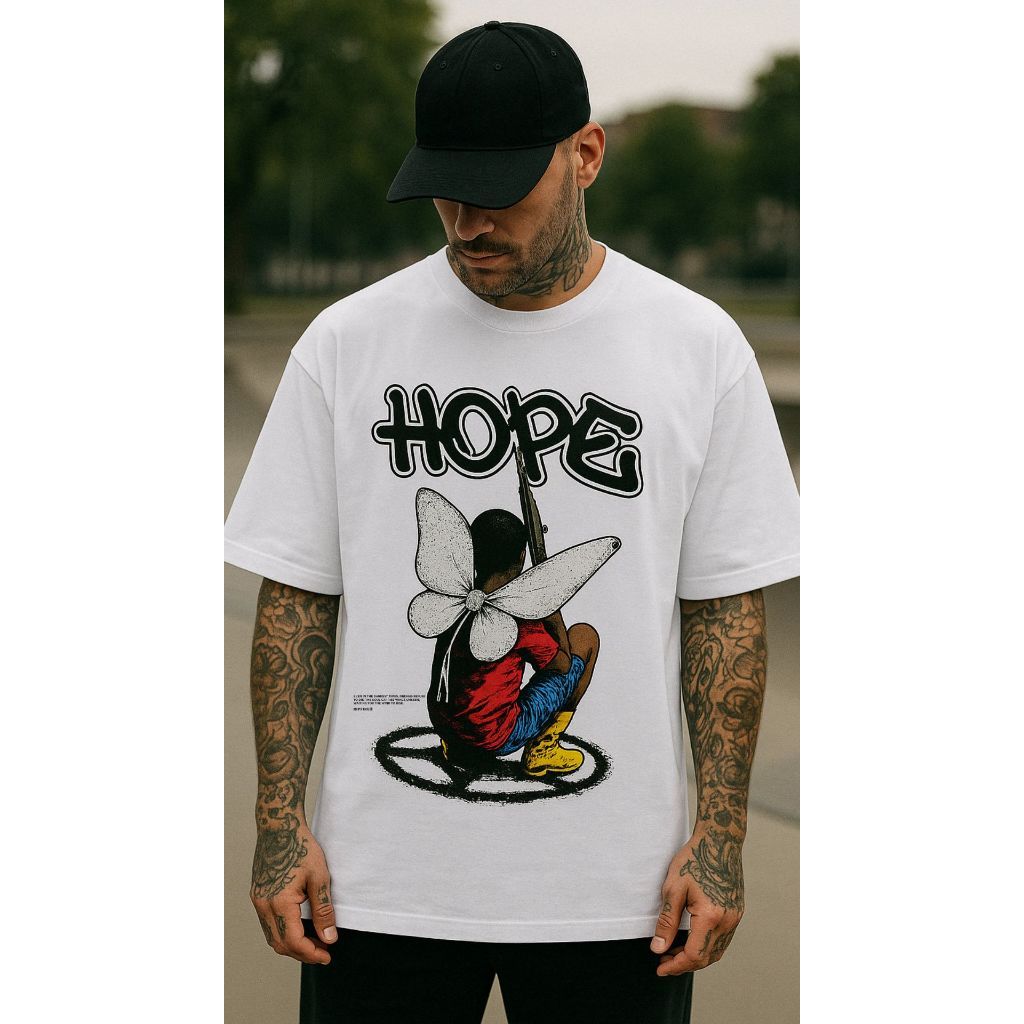 Camiseta Oversized Streetwear Ripfire Masculina HOPE 100% Algodão Gola Alta