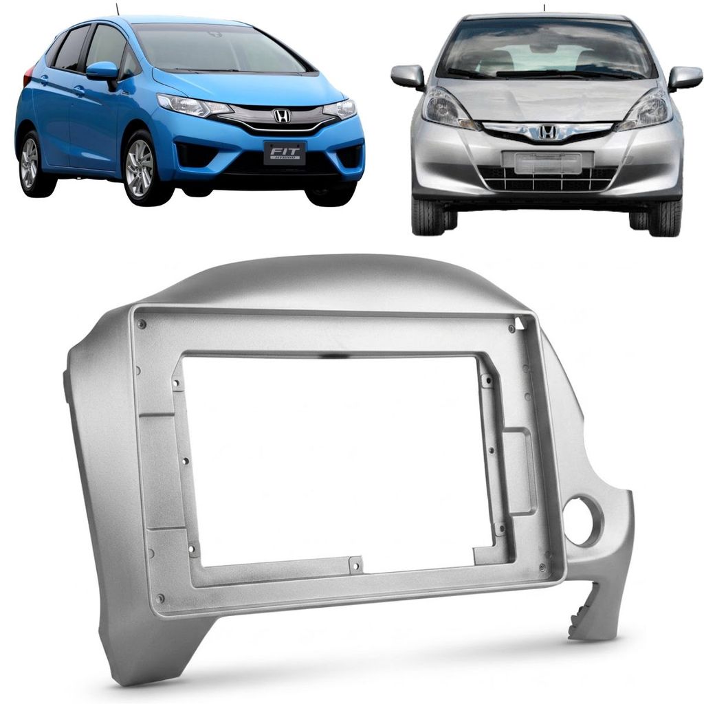 MOLDURA PAINEL HONDA FIT 2009 2010 2011 2012 2013 2014 PARA CENTRAL MULTIMIDIA 10 POLEGADAS PRATA