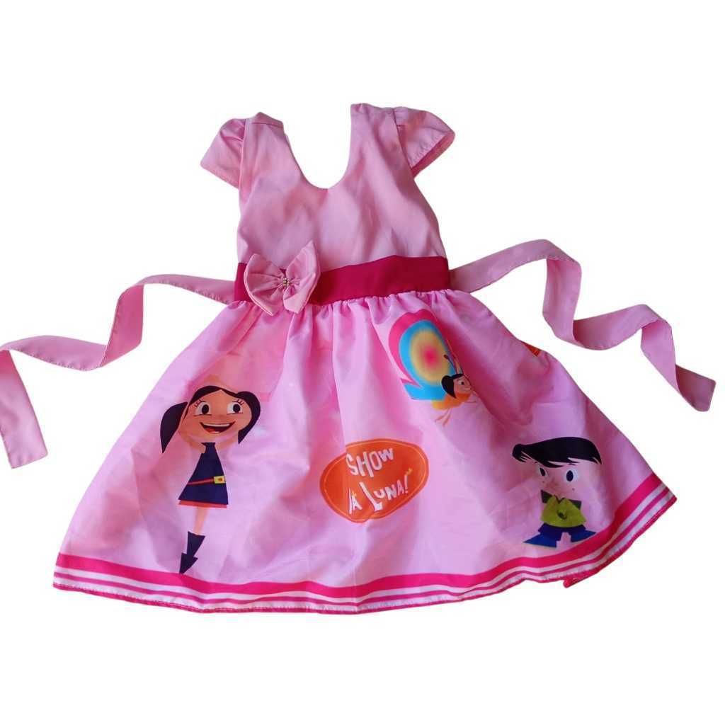 Vestido Infantil Temático Simples Show da Luna Rosa