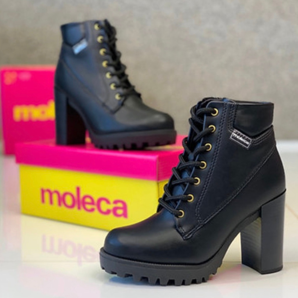 Bota Feminina Moleca Preto Coturno Salto Grosso Plataforma Casual Tendência