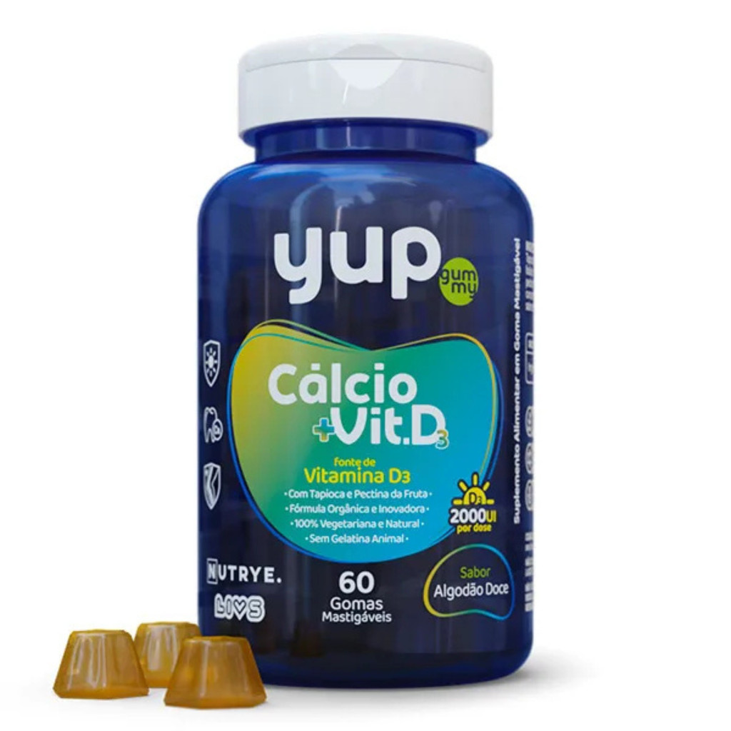 Vitamina Gummy Calcio Vitamina D3 2000ui 60 Gomas Sabor Algodão Doce
