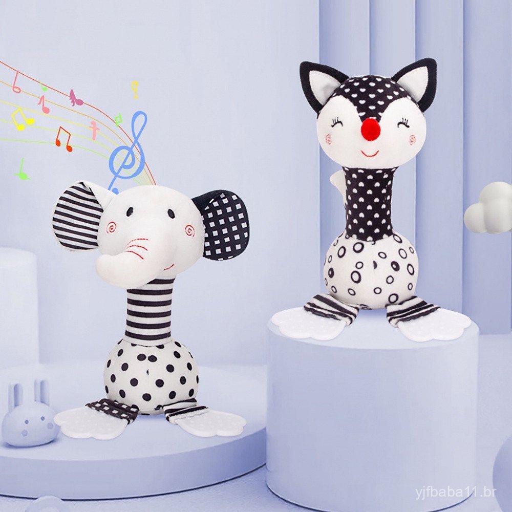 Brinquedo de pelúcia para bebês com mordedor, emite sons de bebê, brinquedo educativo de papel, portátil, com esquema de
