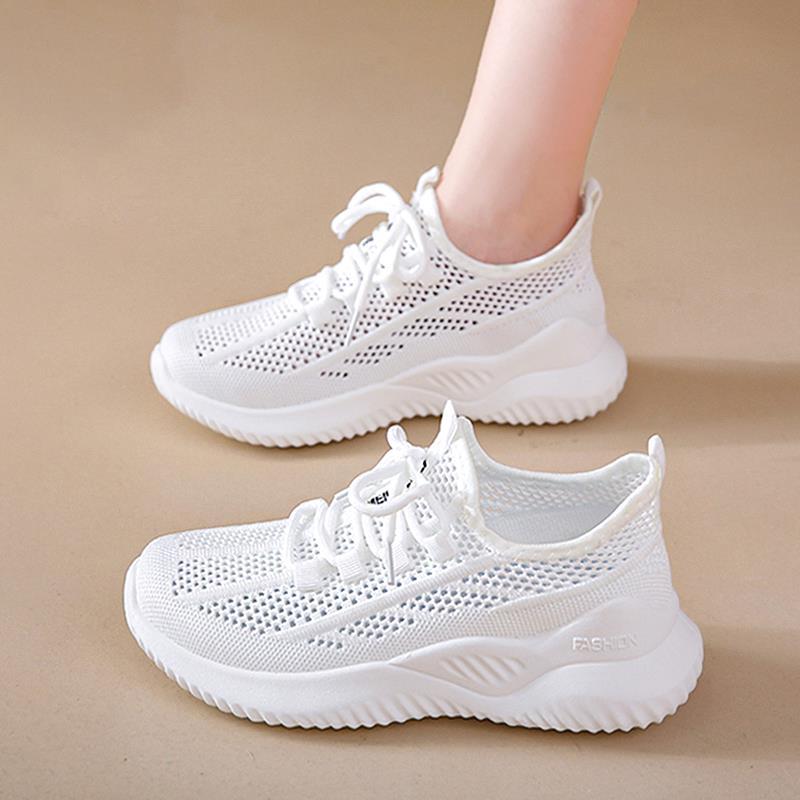 Tênis feminino 2026 novo estilo verão malha respirável mãe sapatos brancos femininos leves tênis de corrida de sola maci