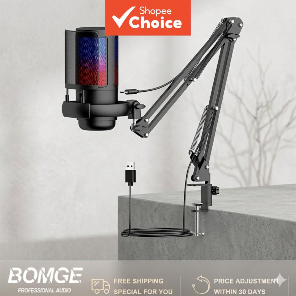 BOMGE Microfone de Mesa USB RGB para Computador Microfone Condensador Profissional de Voz para PC Laptop Elite