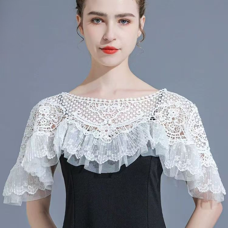 Xale de renda, capa de proteção solar, casaco, manto, roupa exterior estilo cheongsam, xale branco e preto, camisola de
