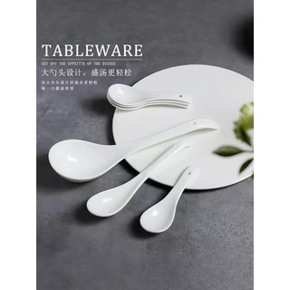 Colher de cerâmica com cabo longo, colher grande para sopa, macarrão, colher doméstica, porcelana branca pura, colher pe