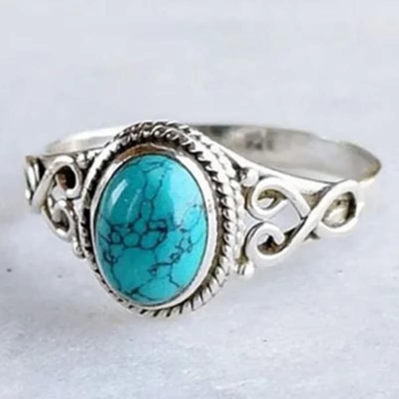 Nova Moda Natural Turquesa Anel Casamento Noivado Festa De Aniversário Presente Retro Elegância Aquamarine Jóias