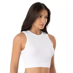 Regata Cropped Canelada Sem Costura Branco