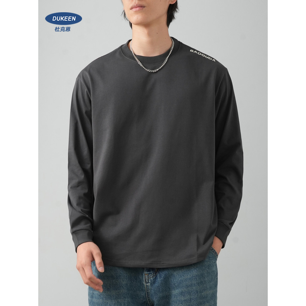 Americano pesado bordado de manga comprida camiseta masculina primavera outono 2024 novo estilo solto moletom interno em