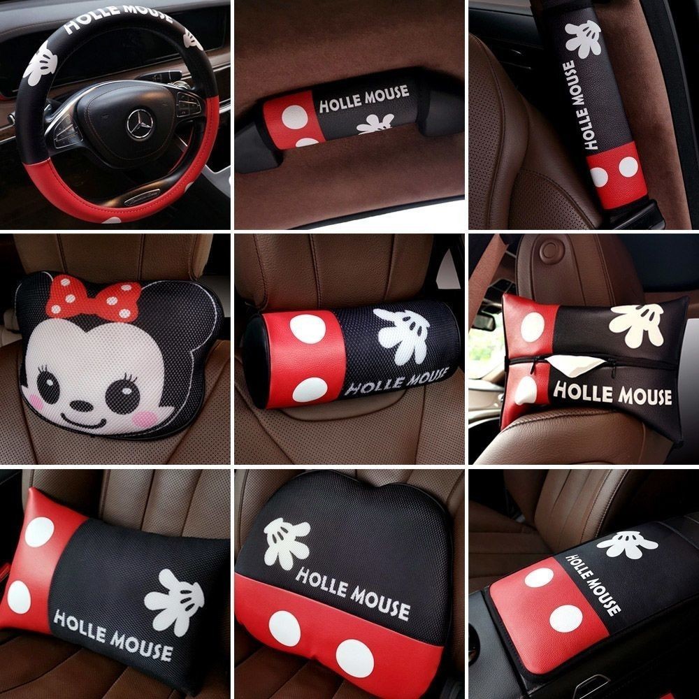 Encosto de cabeça do carro respirável gelo seda pescoço travesseiro feminino bonito dos desenhos animados capa volante d