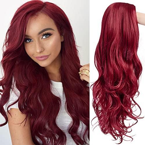 Senhoras longo cabelo encaracolado peruca vermelha franja Diagonal peruca vermelha fibra química grande onda cabelo enca
