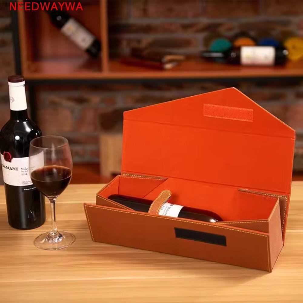 Estojo Para Garrafa De Vinho NEEDWAYWA , Caixa Retangular Dobrável De Couro PU Tinto , Pacote Único