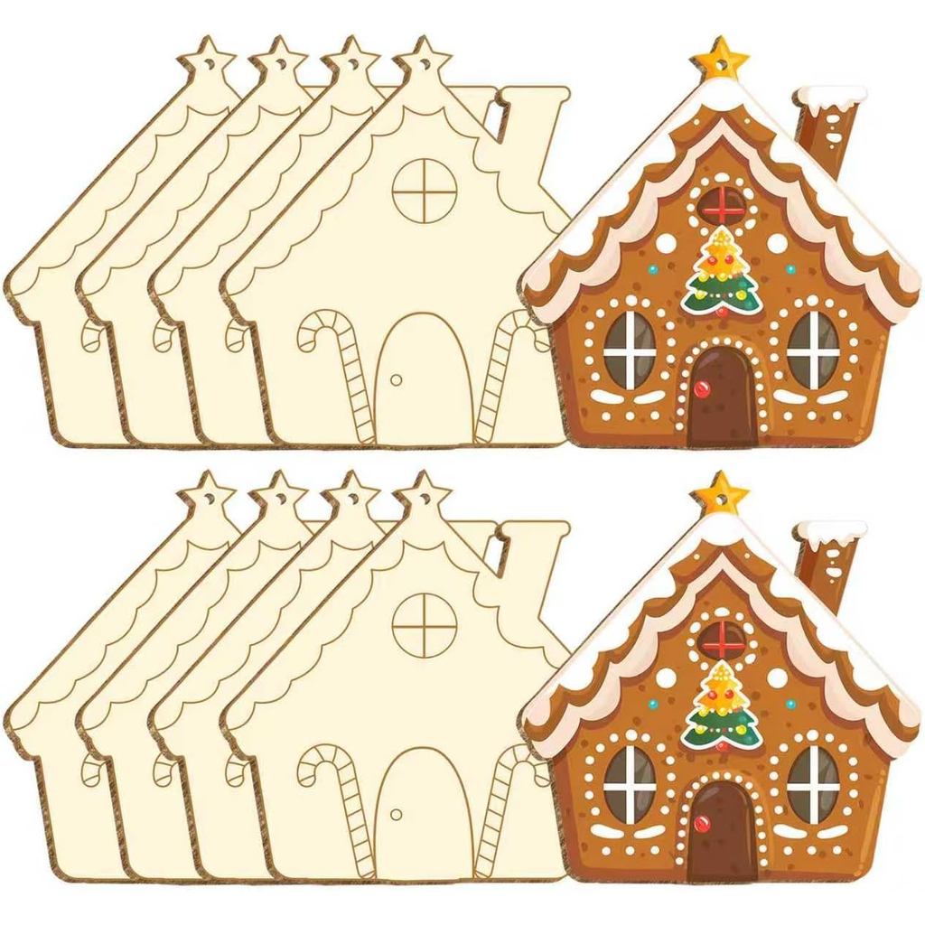 Wooden Candy House Ornaments Crafts,Unfinished Candy House Wooden Slices Blank Hanging Decorations Xmas Ornaments Christ