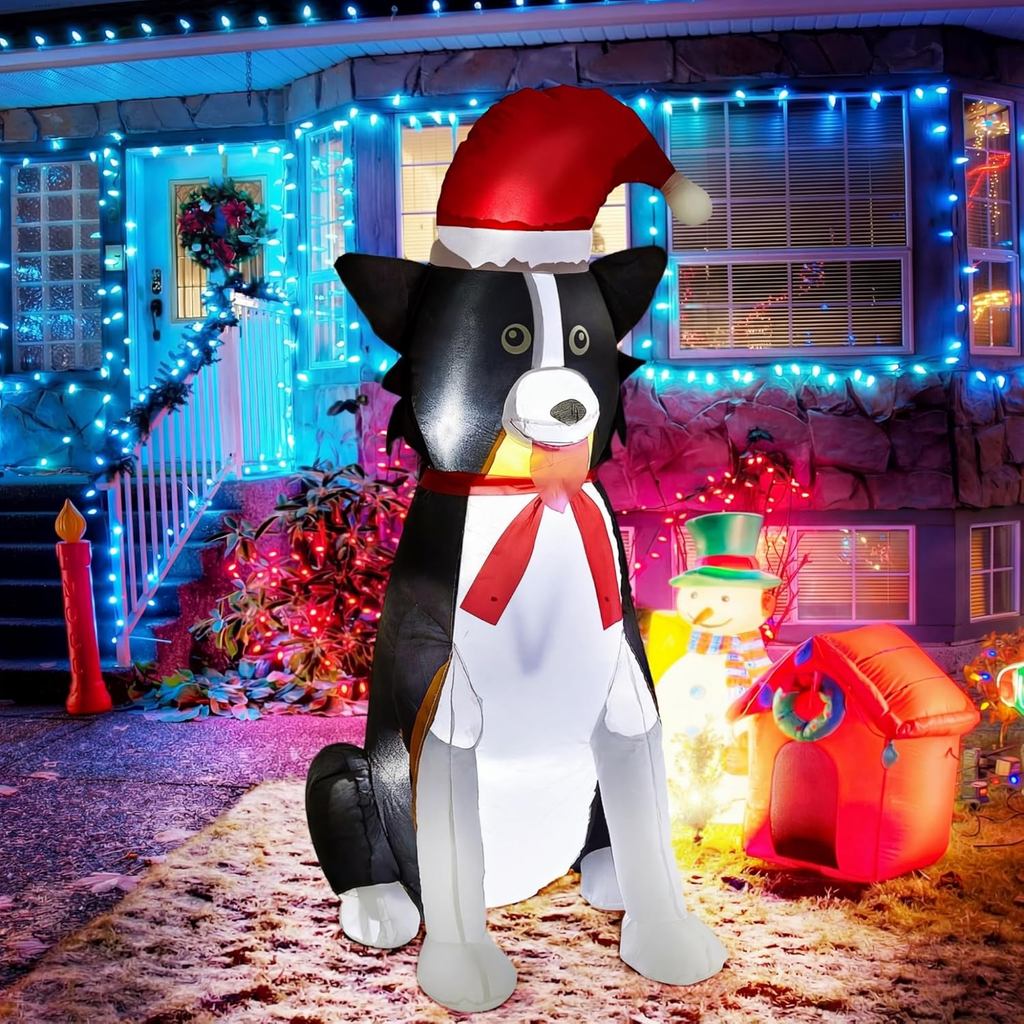 Shappy Cão Inflável de Natal Border Collie de 3,5 pés com Luzes LED, Decoração Inflável para Exterior, Decoração de Nata