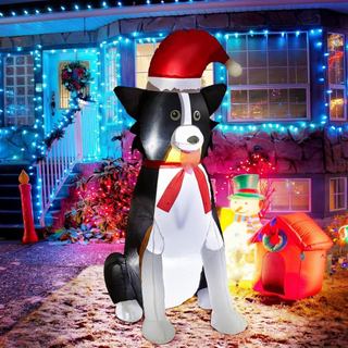 Shappy Cão Inflável de Natal Border Collie de 3,5 pés com Luzes LED, Decoração Inflável para Exterior, Decoração de Nata