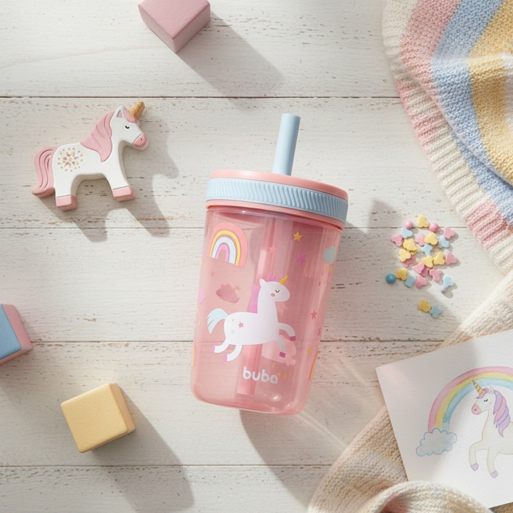 Copo com Canudo 400ml Antivazamento Transição Mamadeira Copo Livre BPA Buba