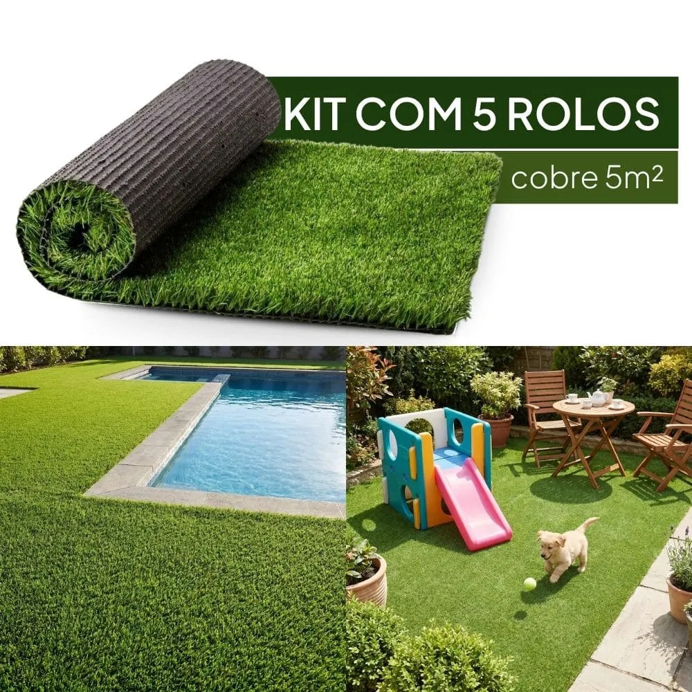 Kit 5 Tapete Grama Artificial Decorativa Realista 2mx50cm