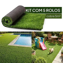 Kit 5 Tapete Grama Artificial Decorativa Realista 2mx50cm
